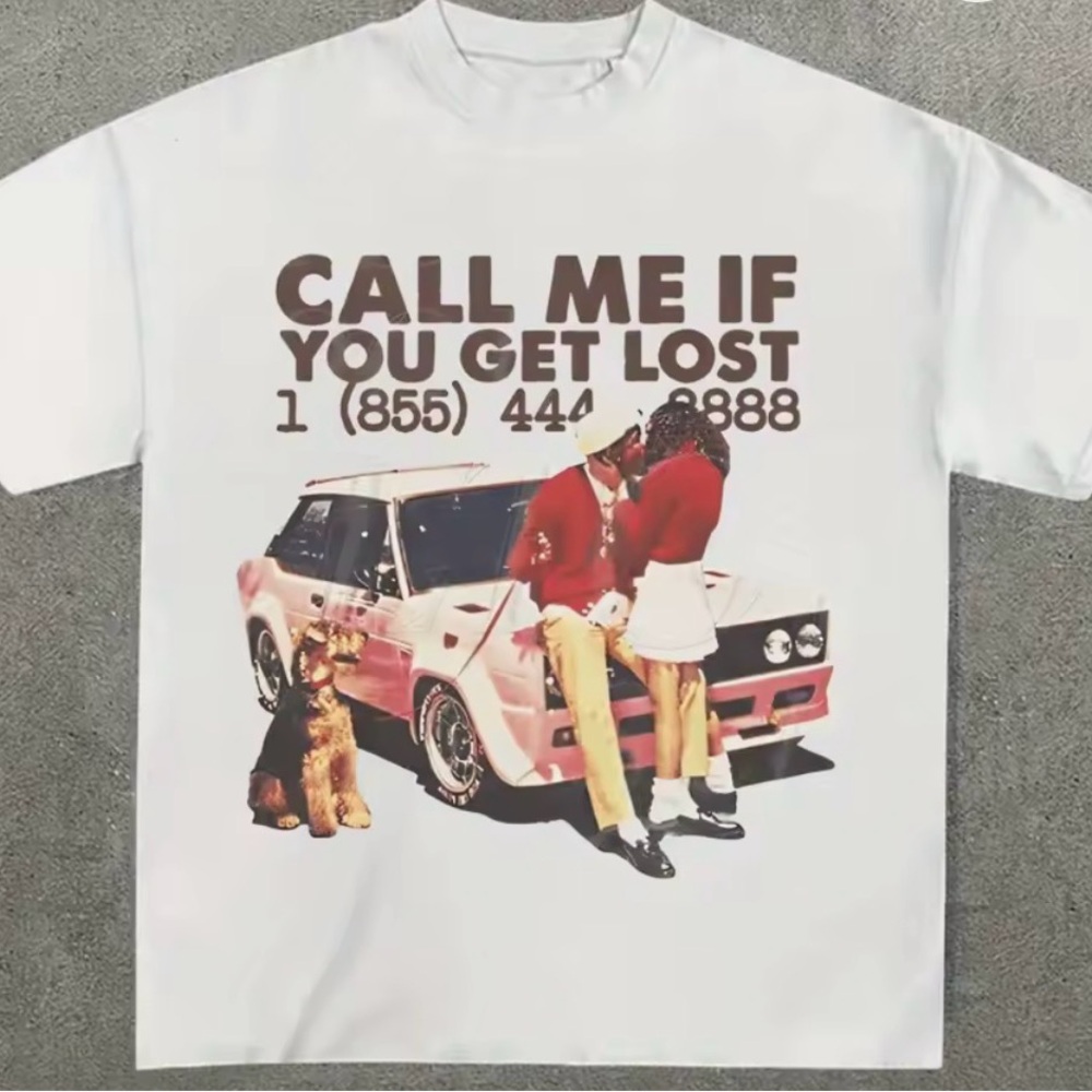 Men's White Graphic Tee — 'Call Me If You Get Lost' Print